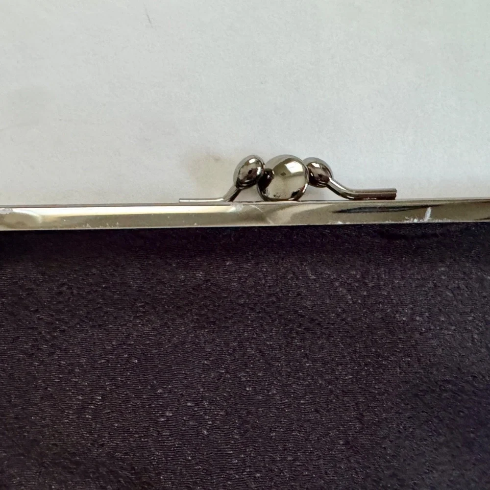 Black Cherry Blossom Evening Clutch, Japan Black with Silver Clasps, Two pockets